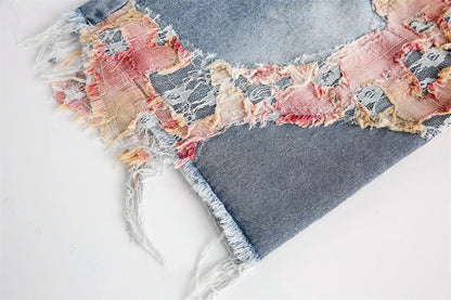 Patchwork Lace Washed Shorts For Women MuddyStock