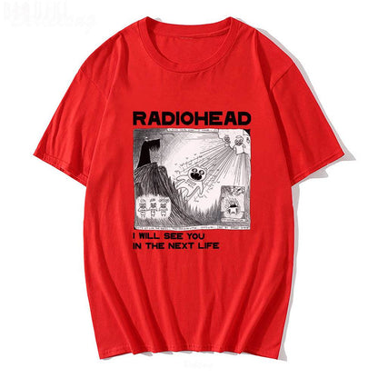 Fun Band Print Pattern Round Neck Short Sleeve Men's Red MuddyStock
