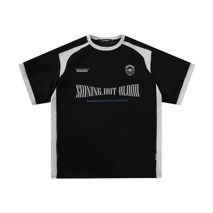 Color Contrast Patchwork Sports T-shirt For Men Black MuddyStock
