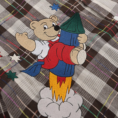 Cartoon Print Bear Lapel Long Sleeve Shirt For Men