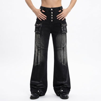 Cat whisker frayed distressed washed denim bell bottoms jeans for women | MuddyStock Originals