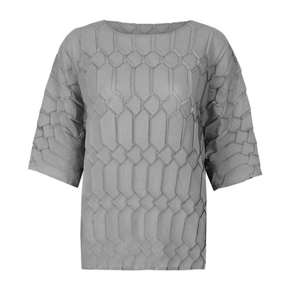 Spring new pleated large size women's loose round neck top | MuddyStock Originals grey one size MuddyStock