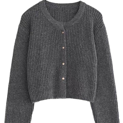 Autumn And Winter Simple Round Neck Knitted Cardigan MuddyStock