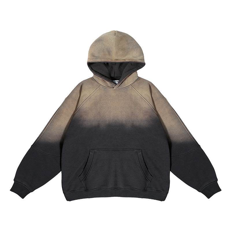 Gradient Two Colors Distressed Hooded Sweater For Men Dark Gray MuddyStock