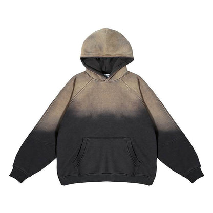 Gradient Two Colors Distressed Hooded Sweater For Men Dark Gray MuddyStock