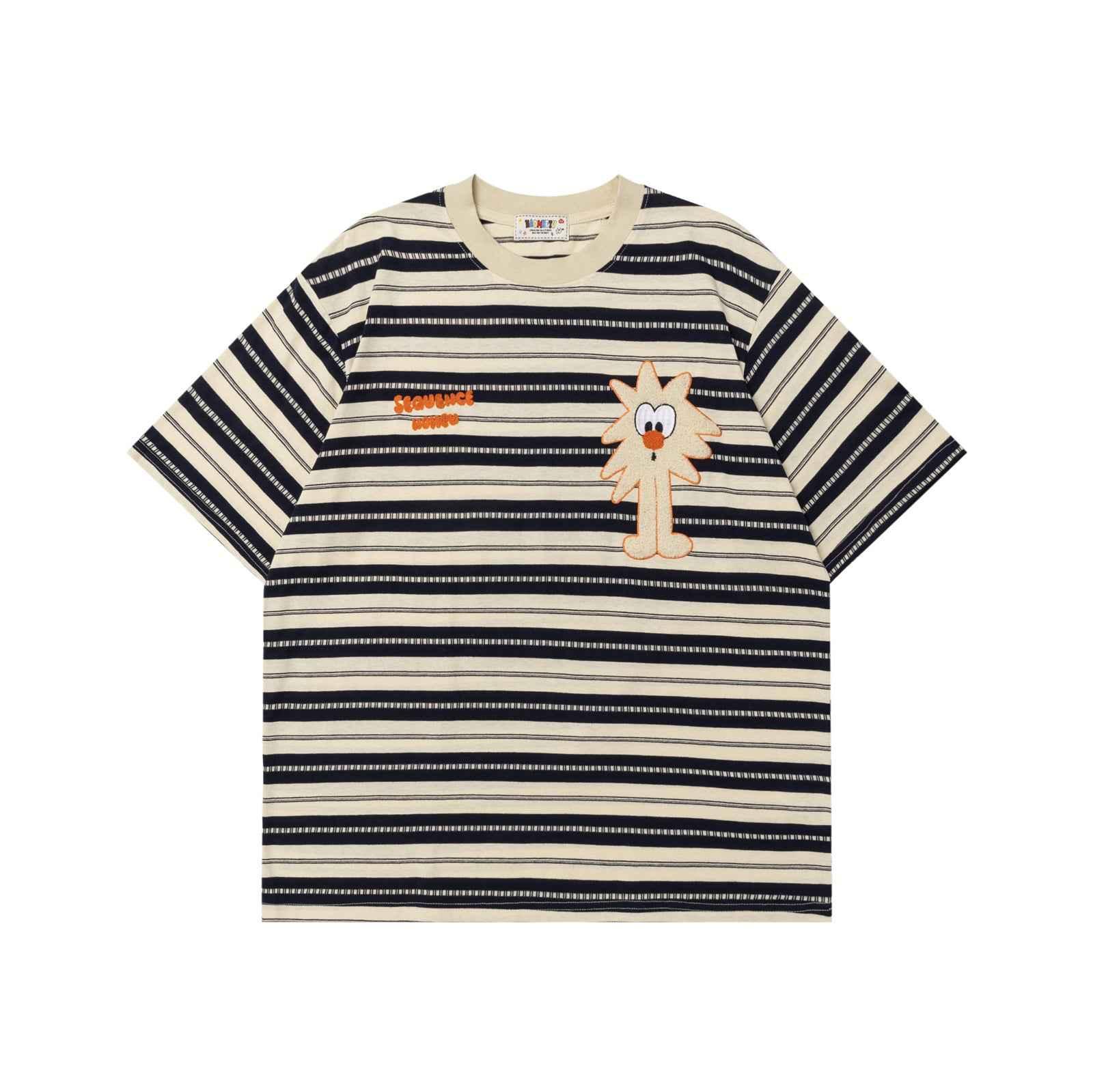 Cartoon embroidered striped short sleeved T-shirt for men | MuddyStock Originals