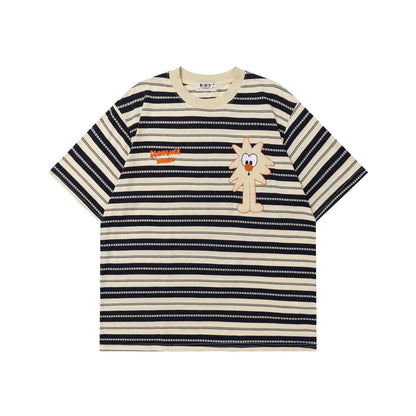 Cartoon embroidered striped short sleeved T-shirt for men | MuddyStock Originals
