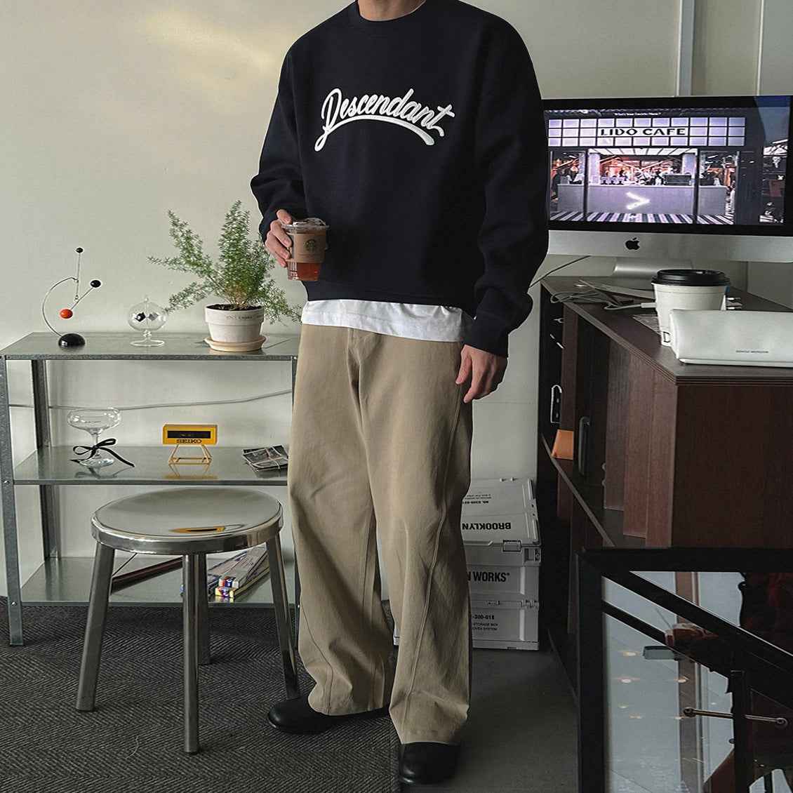 Casual Gray Hoodie for Men with Letter Applique, Loose Fit Round Neck, Autumn Wear Black eprolo