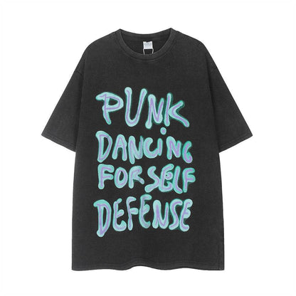 Letter Print Loose Short Sleeve T-shirt For Women Black MuddyStock