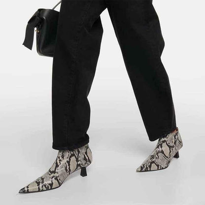 Pointed back zipper thick heeled boots for women