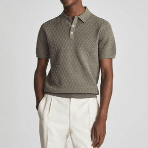 Texture Stitching POLO Short-sleeved Sweater Green