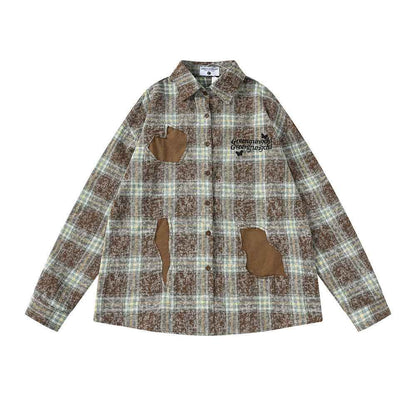 Plaid Long-sleeved Shirt For Women Brown null