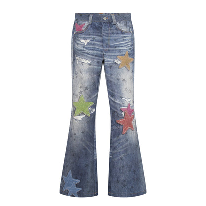 Vintage Star Digital Printed Jeans For Women | MuddyStock Originals Blue