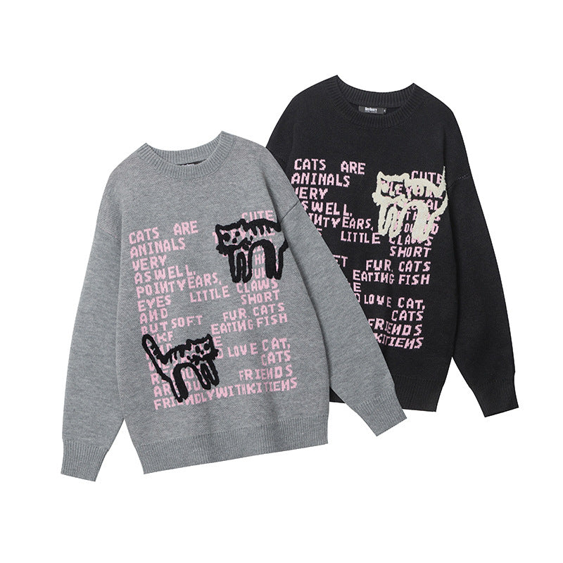 Lazy And Loose Couple Print Sweater For Men And Women
