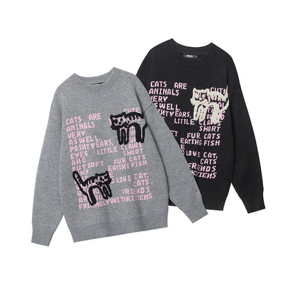 Lazy And Loose Couple Print Sweater For Men And Women