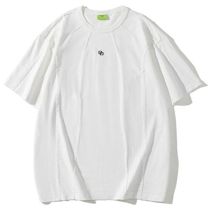 American Washed Patchwork Short-sleeved T-shirt Men Beige MuddyStock