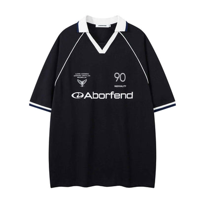 Letter Print Turn-Down Collar Short Sleeve T-Shirt For Men | MuddyStock Originals Black MuddyStock