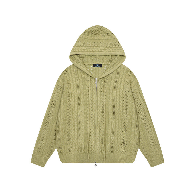 Twisted flower hollow zipper sweater for women | MuddyStock Originals Green