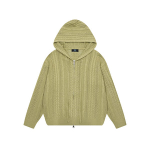 Twisted flower hollow zipper sweater for women | MuddyStock Originals Green