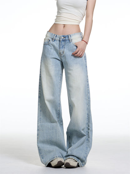 American Retro Washed Wide Leg Jeans For Women
