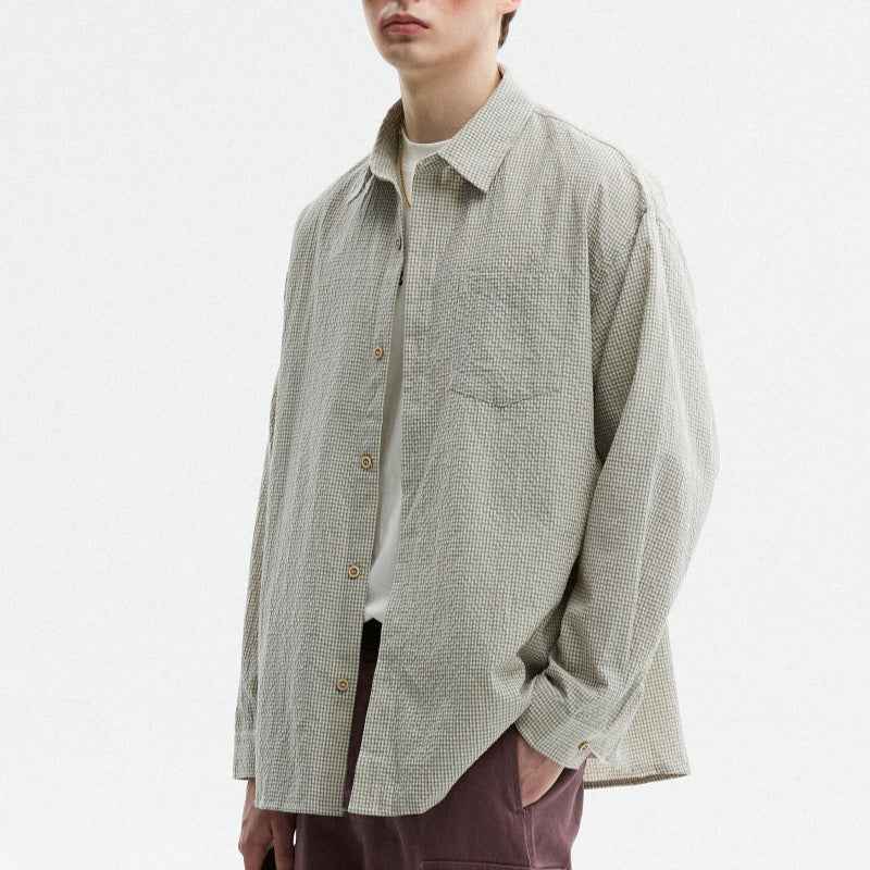 Bubble Texture Plaid Long Sleeve Shirt For Men null