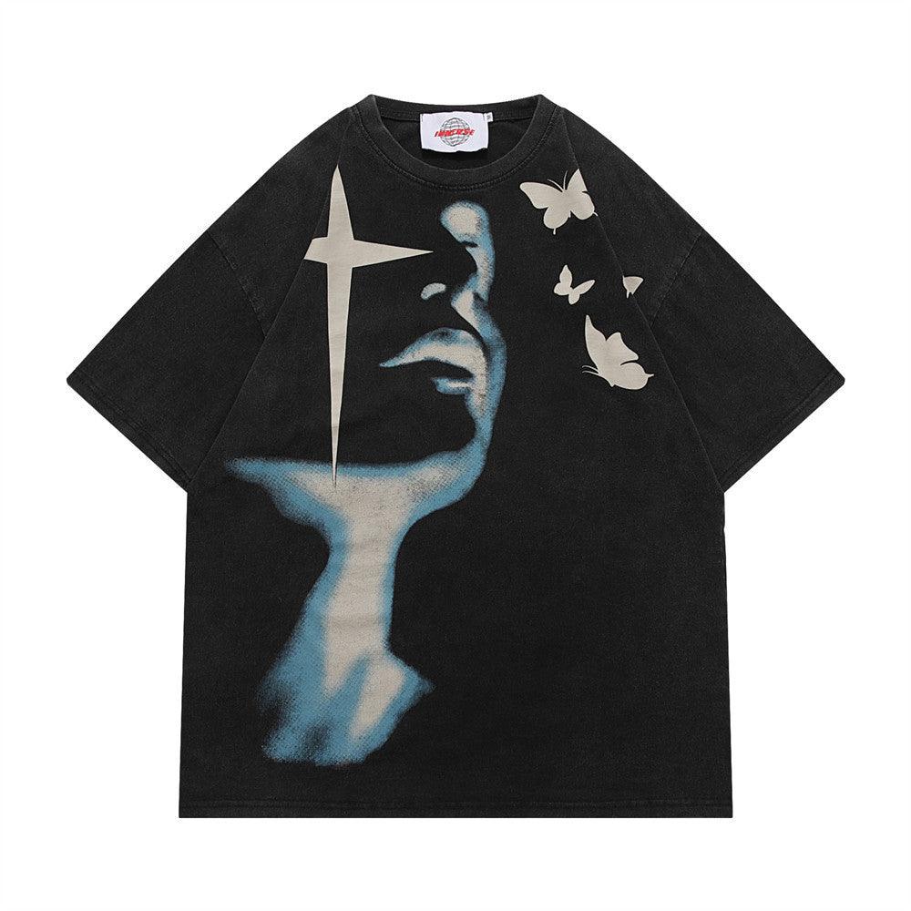 Abstract Cross Print Short Sleeve T-Shirt For Men | MuddyStock Originals Black