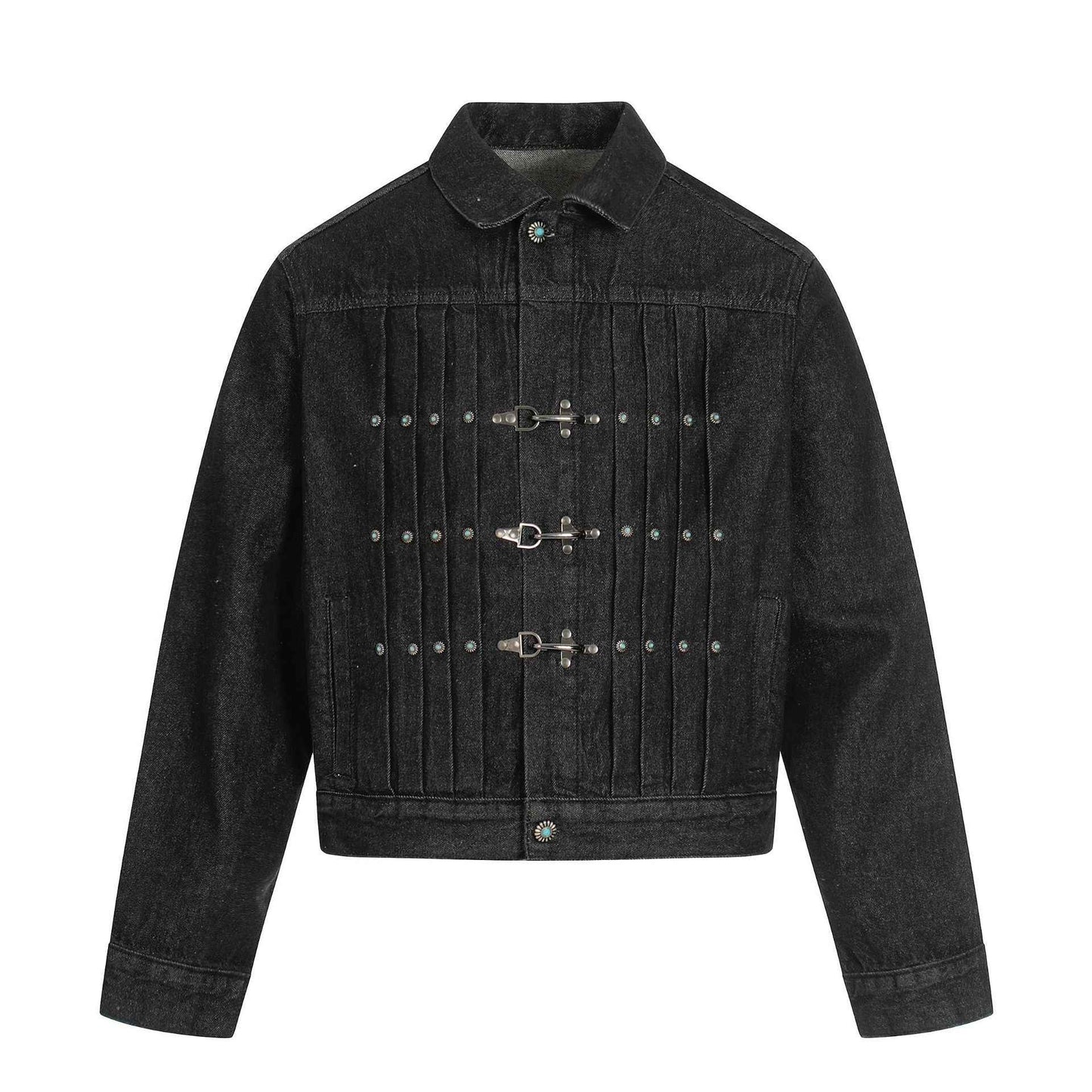 Retro Raw Denim High-End Crumpled Metal Button Men's Jacket | MuddyStock Originals
