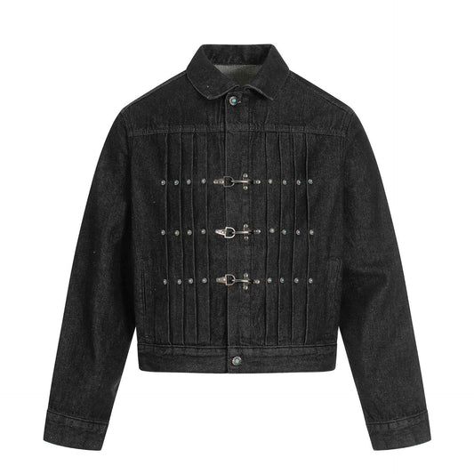 Retro Raw Denim High-End Crumpled Metal Button Men's Jacket | MuddyStock Originals