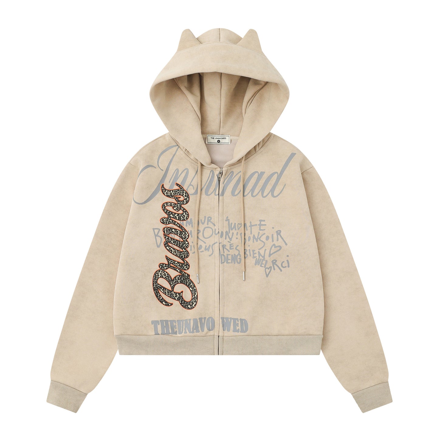 Leopard patch zipper hoodie for women | MuddyStock Originals Khaki MuddyStock