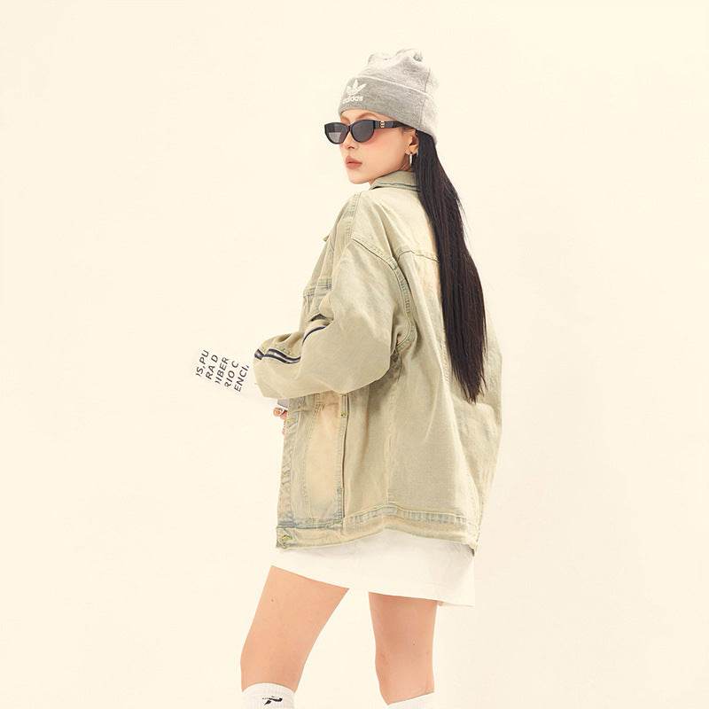 Washed and worn solid color zipper denim jacket for women | MuddyStock Originals MuddyStock