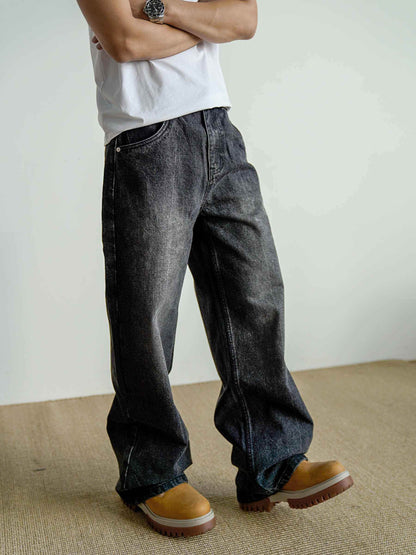 Loose Straight Washed Distressed Black Jeans MuddyStock