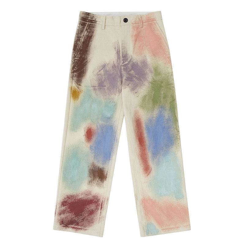 Ladies Fashion Straight Loose Hand Painted Painted Trousers Multicolor MuddyStock