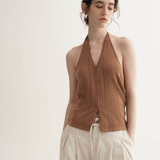 Backless Halter Vest Women's Spring Slim-fit Knitted Cardigan Sweater MuddyStock