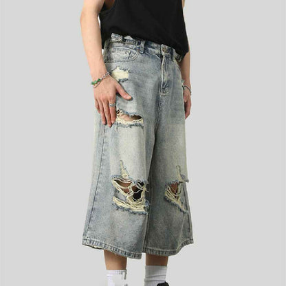 Men's Distressed Washed Mid Length Jeans MuddyStock