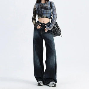 Wide-Leg Loose Drape Straight Jeans For Women | MuddyStock Originals Deep Sea Blue #Extended Length MuddyStock