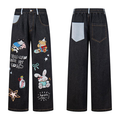Animal patch patchwork wide leg jeans for women | MuddyStock Originals