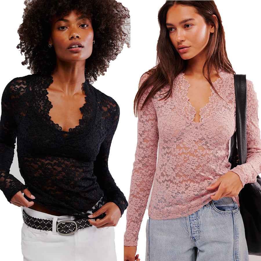 Hollow Lace Long-sleeved Top For Women MuddyStock