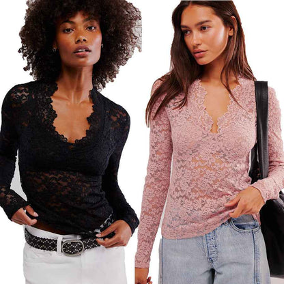 Hollow Lace Long-sleeved Top For Women MuddyStock