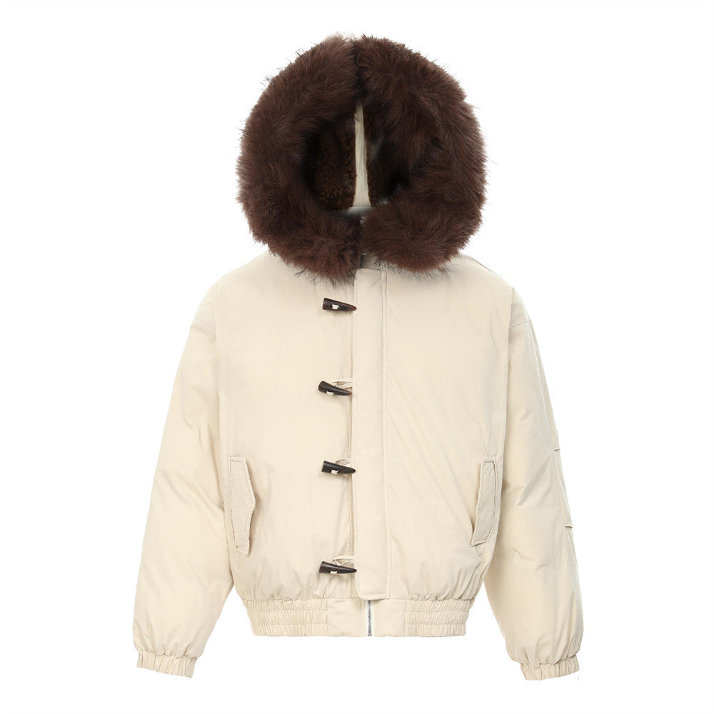 Loose Street Fashion Design Hat Cotton-padded Coat For Men And Women Apricot