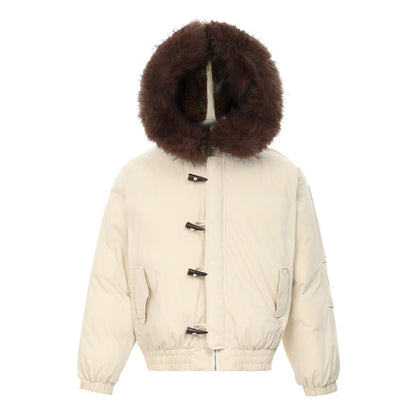 Loose Street Fashion Design Hat Cotton-padded Coat For Men And Women Apricot