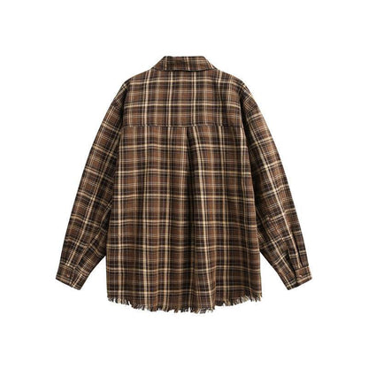 Loose plaid tassel men's and women's long sleeved shirt | MuddyStock Originals MuddyStock