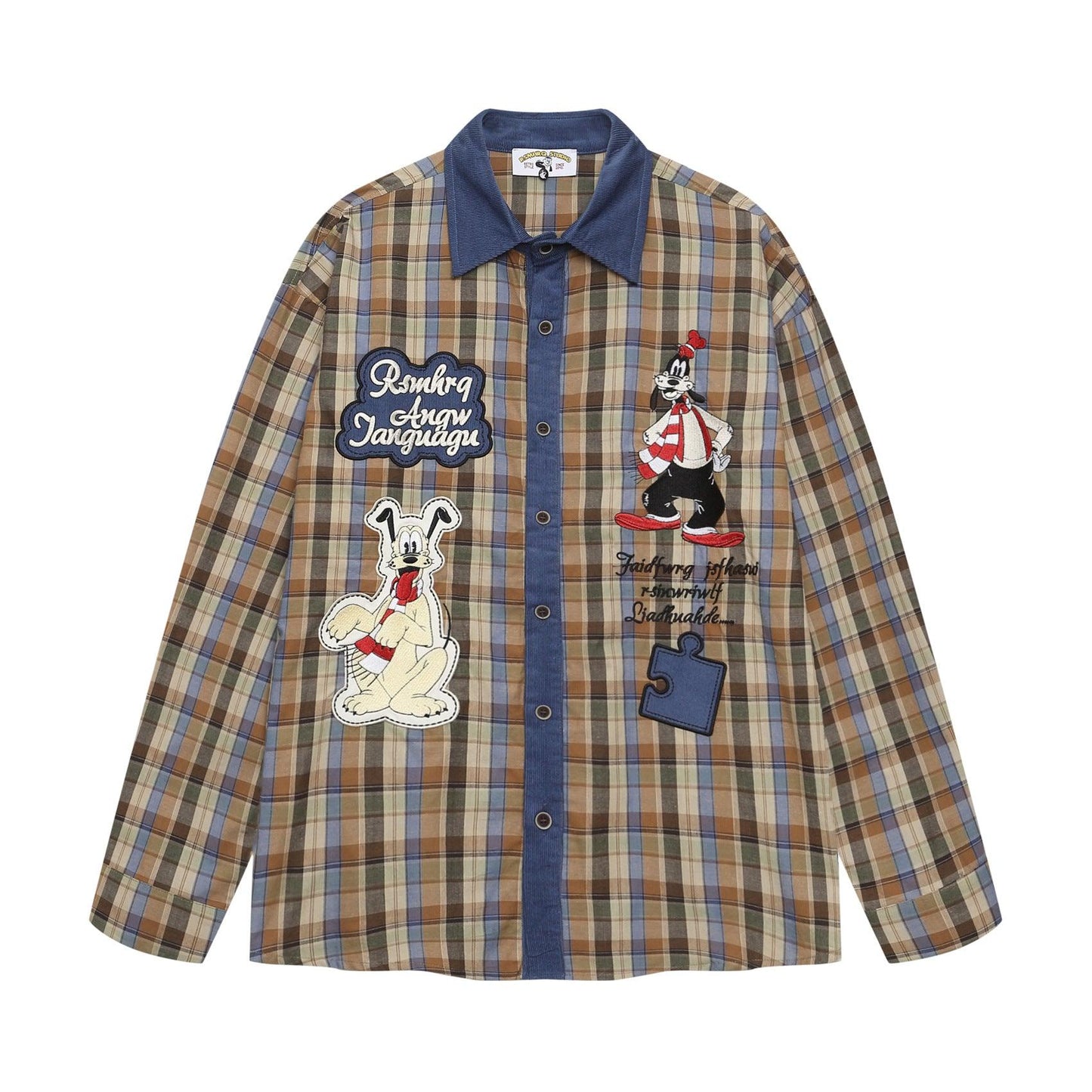 Dog Applique Long Sleeve Shirt For Women Blue