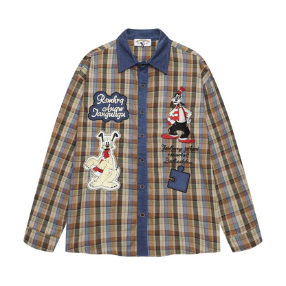 Dog Applique Long Sleeve Shirt For Women Blue