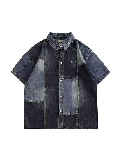 Japanese-style Retro Washed Stitching Denim Shirt Men MuddyStock