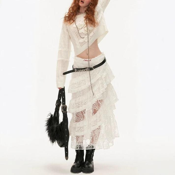 American-style Retro Lace Tiered Skirt All Products
