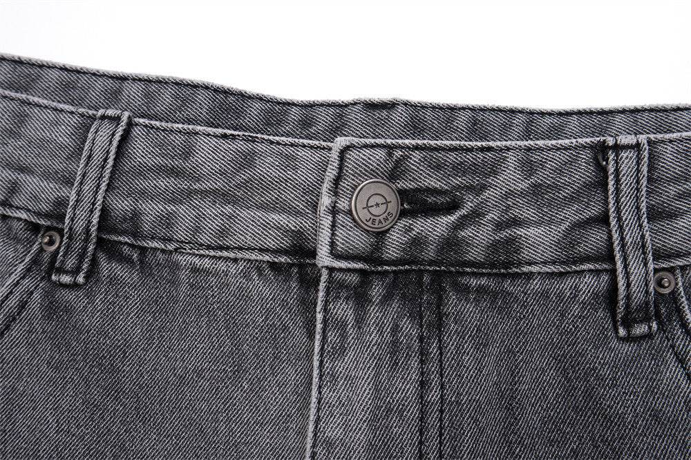 Punk Distressed Wash Raw Edge Denim Trousers For Men MuddyStock