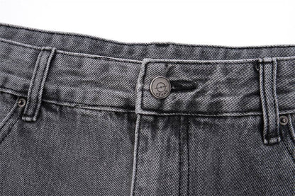 Punk Distressed Wash Raw Edge Denim Trousers For Men MuddyStock