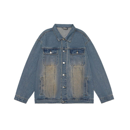 American Retro Washed Denim Jacket Fall And Winter Lapels Jacket Blue MuddyStock