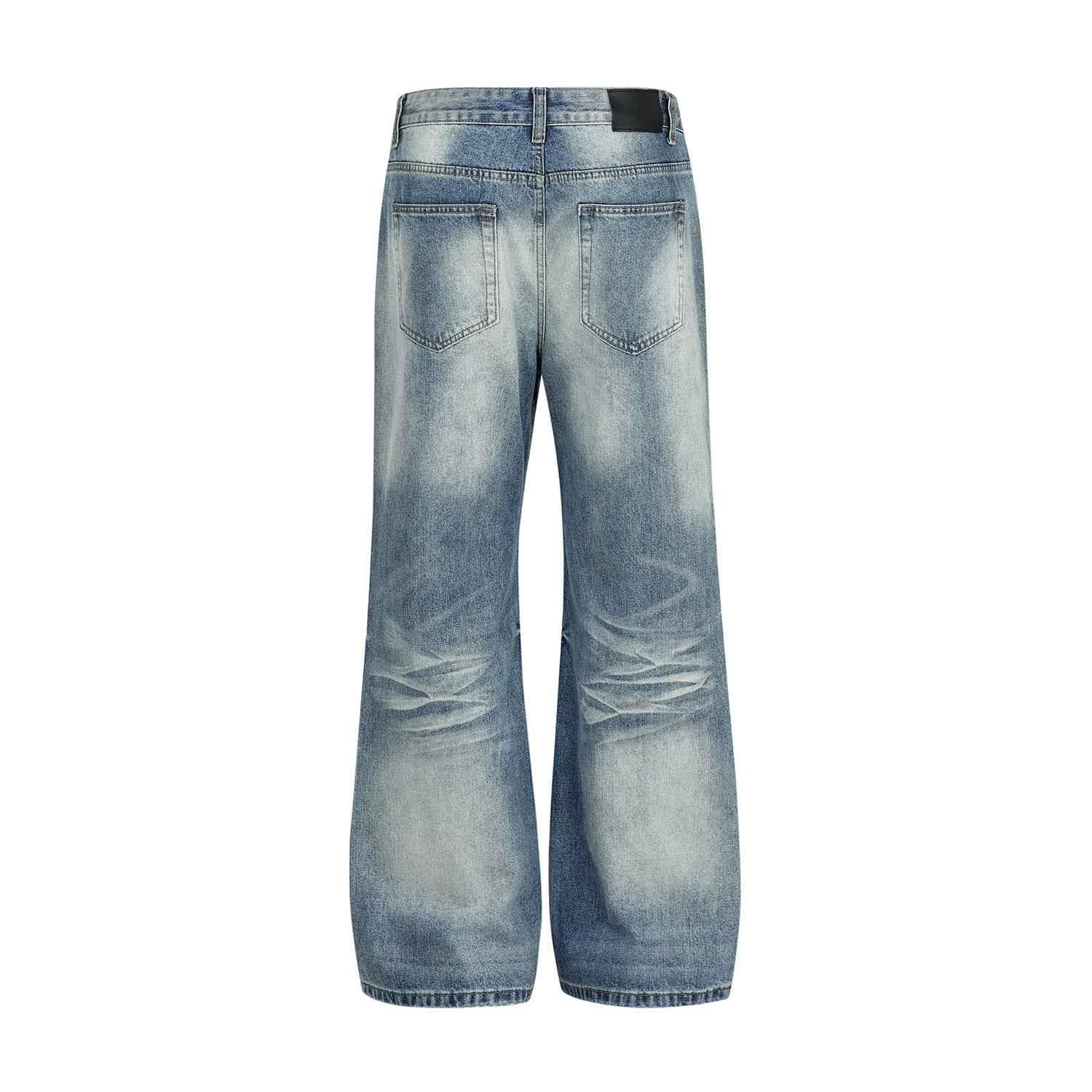 Vintage Street Cat-Whisker Pattern Loose Fit Women's Washed Blue Flared Jeans | MuddyStock Originals