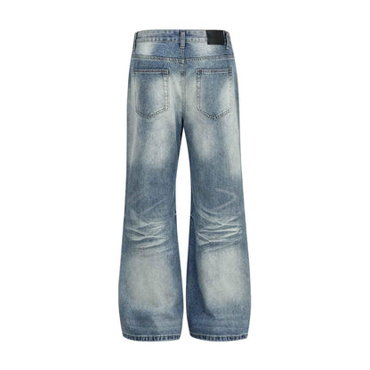Vintage Street Cat-Whisker Pattern Loose Fit Women's Washed Blue Flared Jeans | MuddyStock Originals